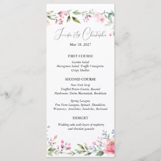 Carte de menu de jardin à l'aquarelle