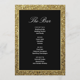 Carte de menu de la barre de boissons Mariage noir