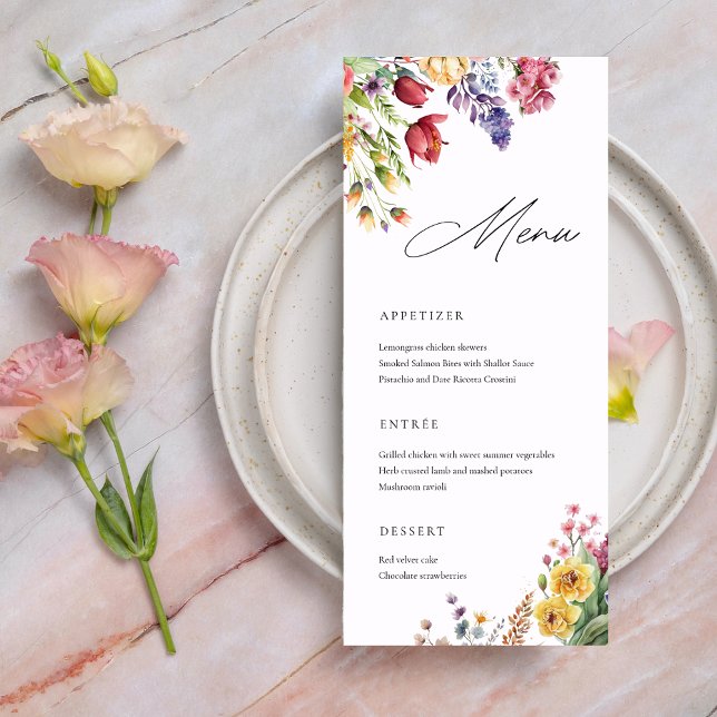 Carte de menu de la douche de mariée Fleurs en Fle (Créateur téléchargé)