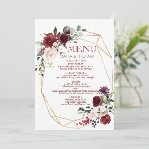 Carte de menu de la réception de mariage floral