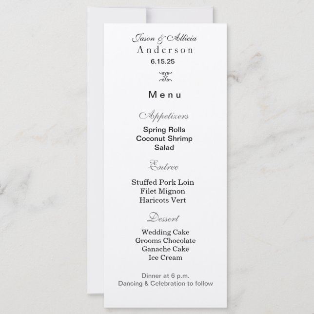 Carte de menu de mariage (Devant)