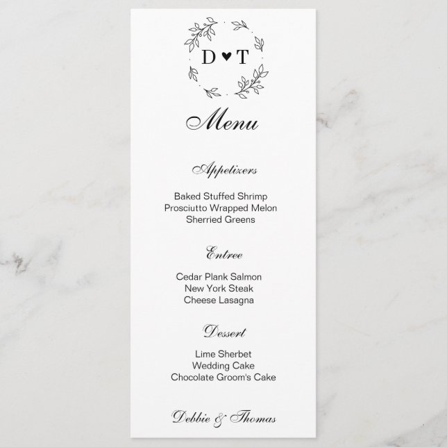 Carte de Menu de Mariage (Devant)