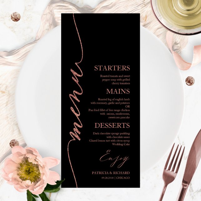 Carte de menu de mariage 4x9 écriture élégante pou (Créateur téléchargé)