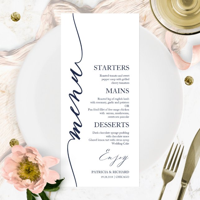 Carte de menu de mariage 4x9 écriture élégante pou (Créateur téléchargé)