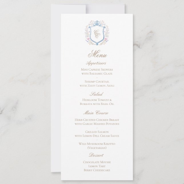 Carte de menu de mariage à armoiries de monogramme (Devant)