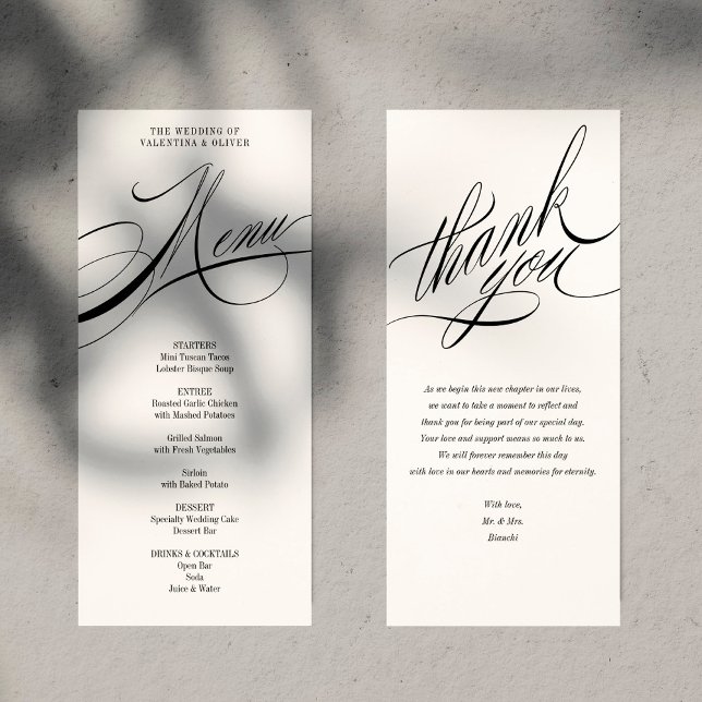 Carte de menu de mariage à calligraphie élégante (Créateur téléchargé)