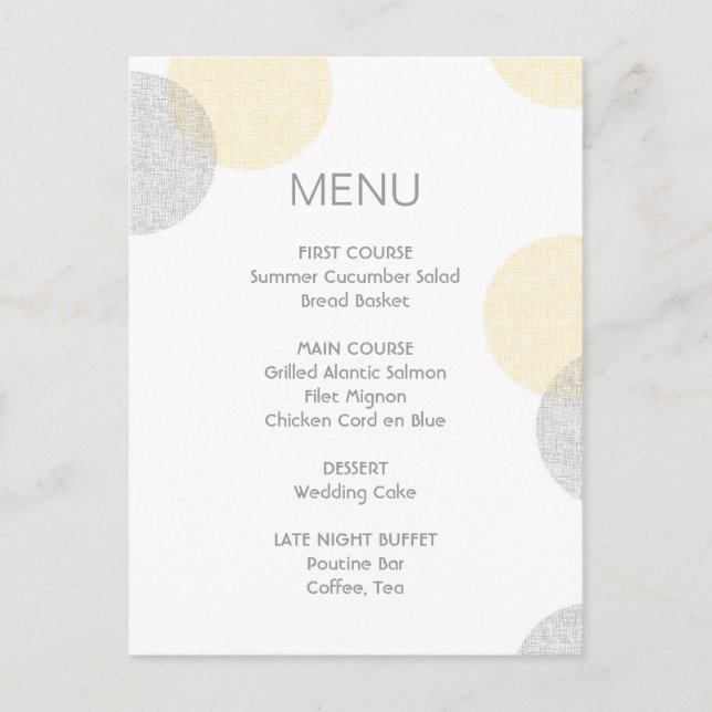 Carte de menu de mariage à cercle de style typogra (Devant)