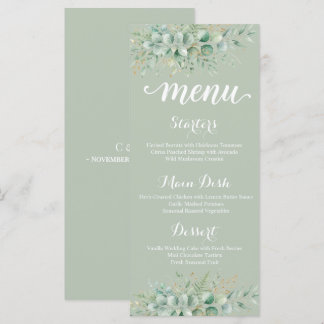 Carte de menu de mariage à feuillage d'eucalyptus