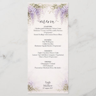 Carte de menu de mariage à la glycine Régence