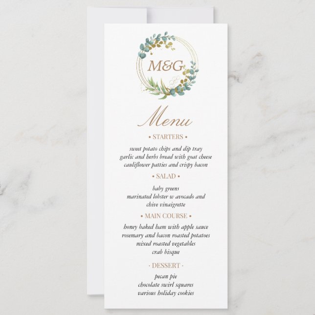 carte de menu de mariage à la verdure d'eucalyptus (Devant)