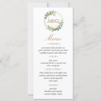 carte de menu de mariage à la verdure d'eucalyptus
