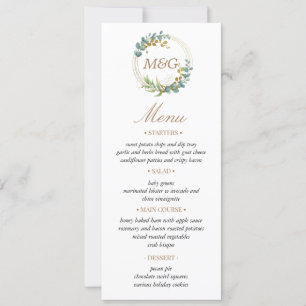 carte de menu de mariage à la verdure d'eucalyptus