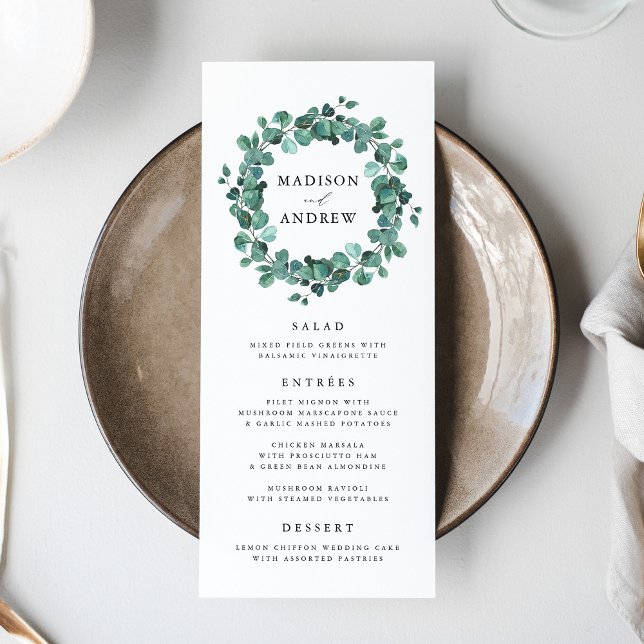 Carte de menu de mariage à la verdure d'eucalyptus (Créateur téléchargé)