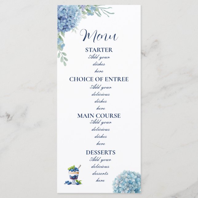 Carte de menu de mariage à l'aquarelle avec hydran (Devant)