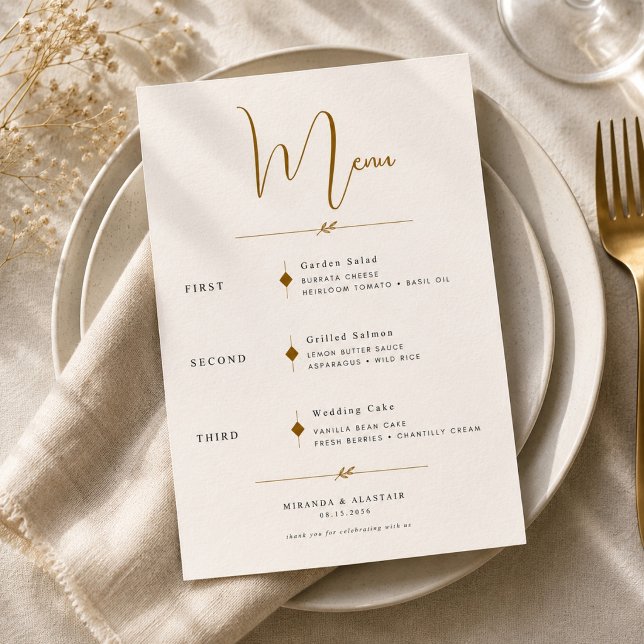 Carte de menu de mariage à l'écriture dorée (Créateur téléchargé)
