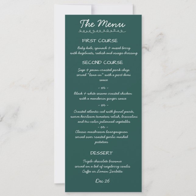 Carte de menu de mariage à l'écriture manuscrite é (Devant)