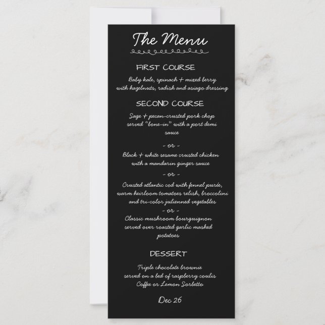 Carte de menu de mariage à l'écriture manuscrite é (Devant)