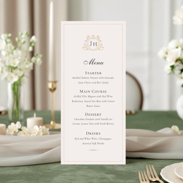 Carte de menu de mariage à monogramme de château f (Créateur téléchargé)
