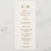 Carte de menu de mariage à monogramme minimaliste