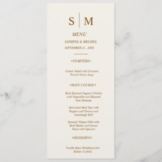 Carte de menu de mariage à monogramme minimaliste