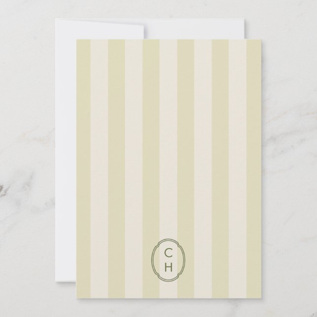 Carte de menu de mariage à monogramme rayé vert ol (Dos)