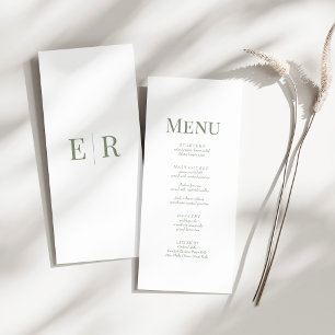 Carte de menu de mariage à monogramme vert olive s