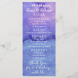 Carte de menu de mariage à motif mandala violet aq
