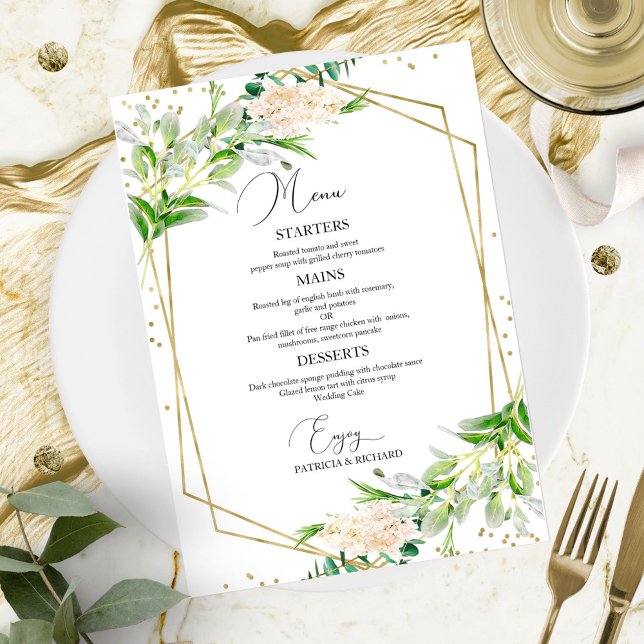 Carte de menu de mariage à motifs géométriques et  (Créateur téléchargé)