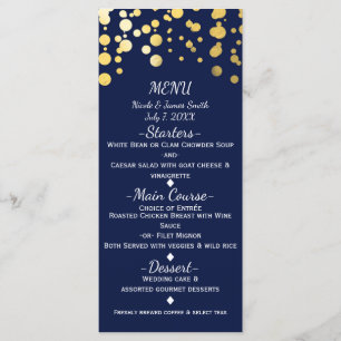 Carte de menu de mariage à points modernes bleu et