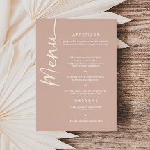 Carte de menu de mariage à police moderne en vérit