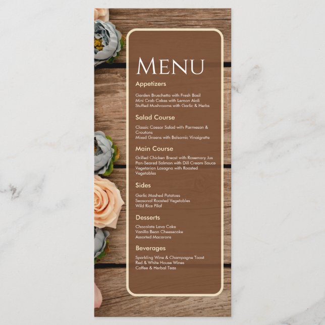 Carte de Menu de Mariage au Charme Rustique (Devant)