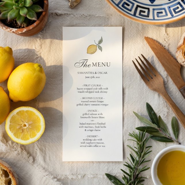 Carte de Menu de Mariage au Citron | Italien de la (Créateur téléchargé)
