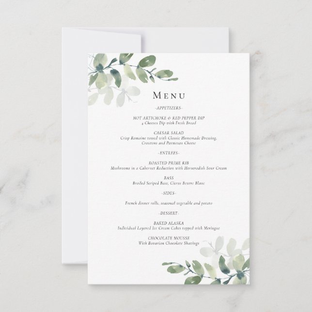 Carte de menu de mariage au eucalyptus (Devant)