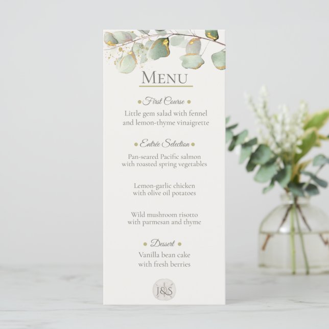 Carte de Menu de Mariage au Eucalyptus Côtiers (Debout devant)