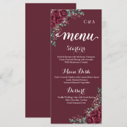 Carte de menu de mariage au eucalyptus et rose de