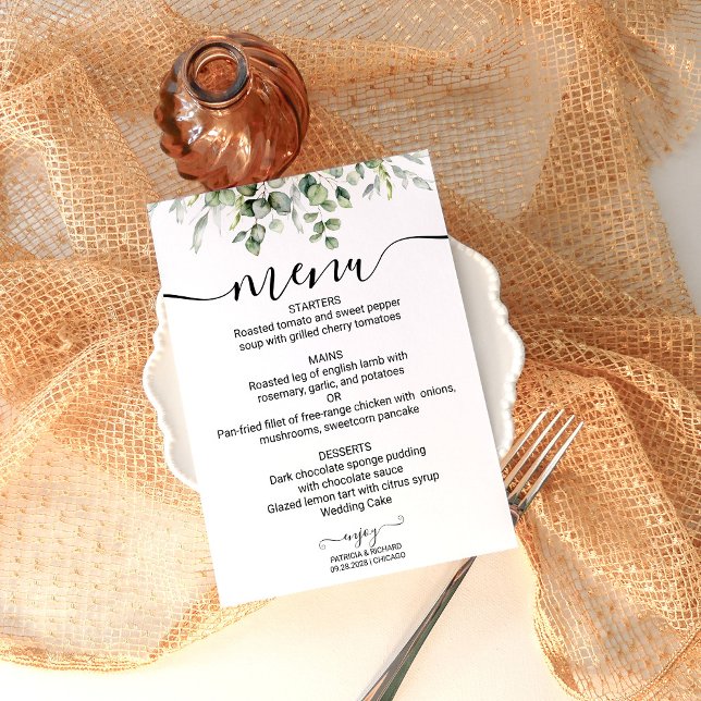 Carte de menu de mariage au eucalyptus Modern Gree (Créateur téléchargé)
