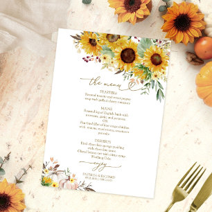 Carte de menu de mariage automnal aux tournesols e