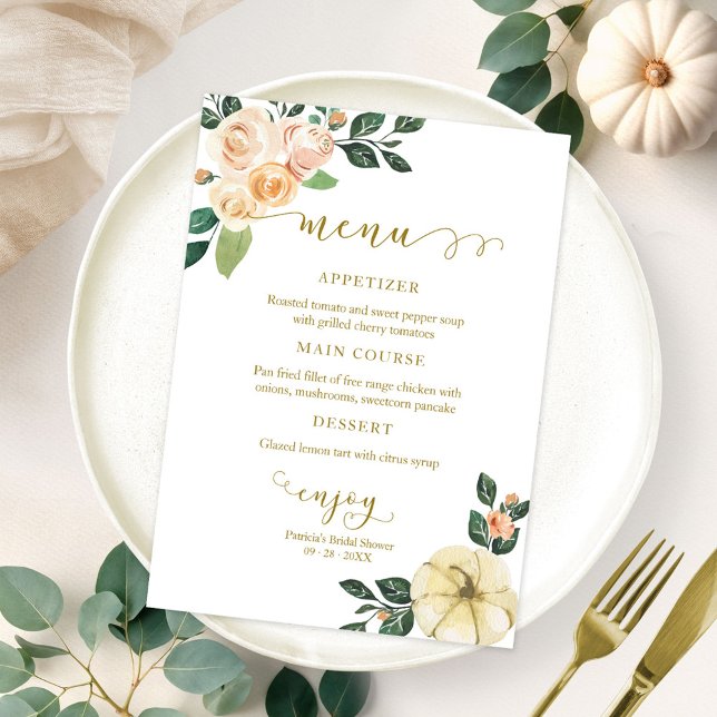 Carte de menu de mariage automnal Fleur de pêche C (Créateur téléchargé)