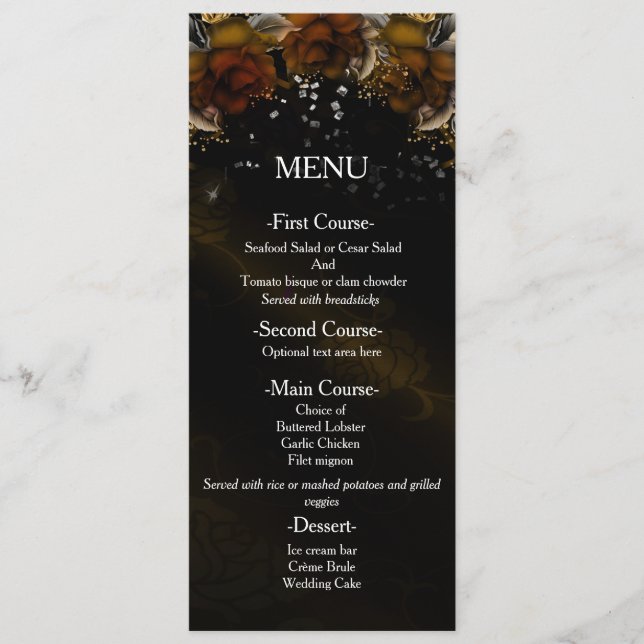 Carte de menu de mariage automne fleurs brunes ros (Devant)