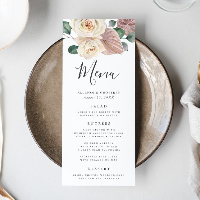 Carte de menu de mariage aux roses et orchidées aq (Créateur téléchargé)
