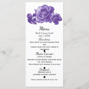 Carte de menu de mariage aux roses vintage aquarel