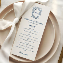 Carte de menu de mariage avec blason monogramme de