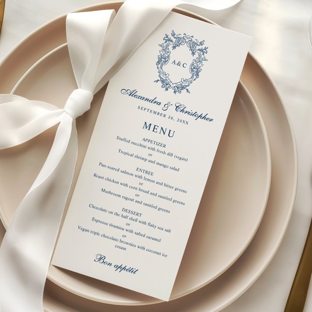 Carte de menu de mariage avec blason monogramme de (Créateur téléchargé)