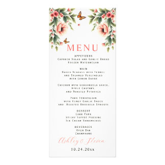 Carte de menu de mariage avec bordure florale et f