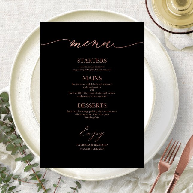 Carte de menu de mariage avec calligraphie chic po (Créateur téléchargé)