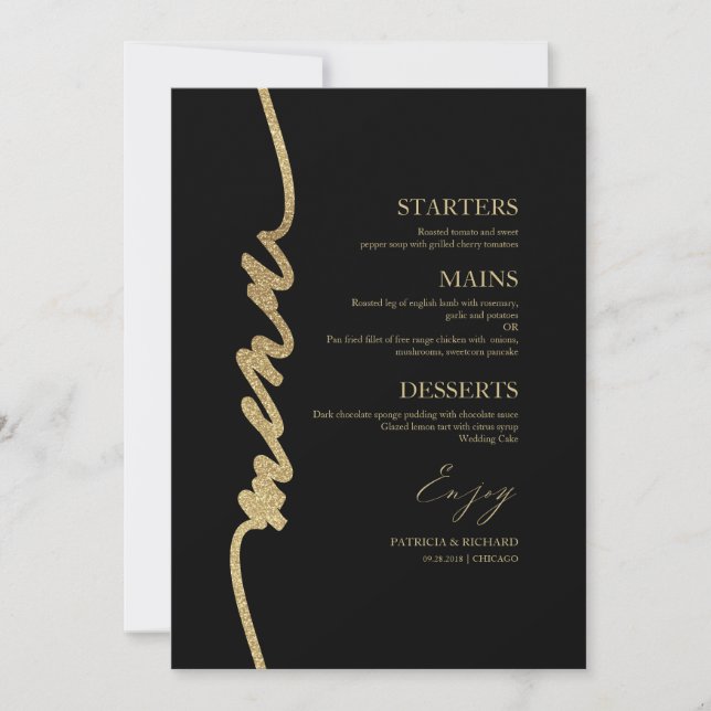 Carte de menu de mariage avec écriture fantaisie p (Devant)