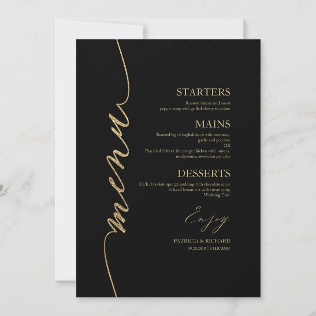Carte de menu de mariage avec écriture fantaisie p (Devant)
