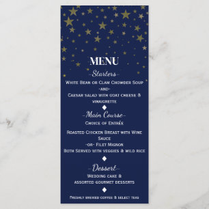 Carte de menu de mariage avec étoiles dorées et bl