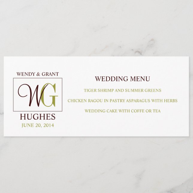 Carte de menu de mariage avec le logo fait sur (Devant)