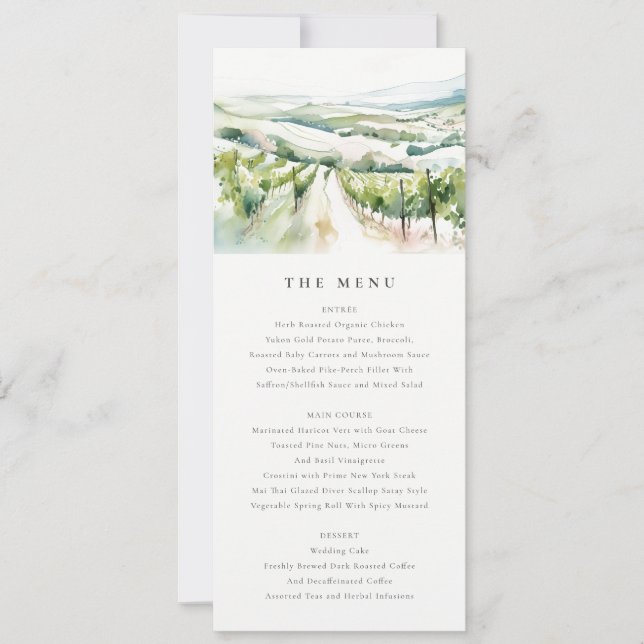 Carte de menu de mariage avec paysage de vignoble  (Devant)
